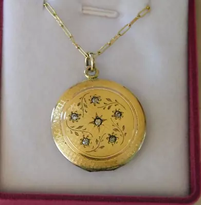 Antique Art Nouveau Photo Locket 12K Gold Filled Necklace Monogram Circa 1900's • $135