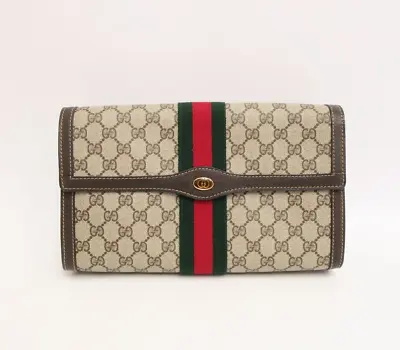 Authentic Gucci GG Sherry Line PVC Leather Pouch Clutch Bag #25612 • $199