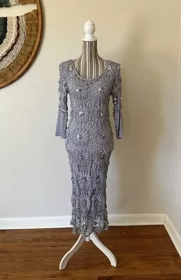 Vintage Y2K Bias Cut Silver Crocheted Dress Woman's S/M • $45