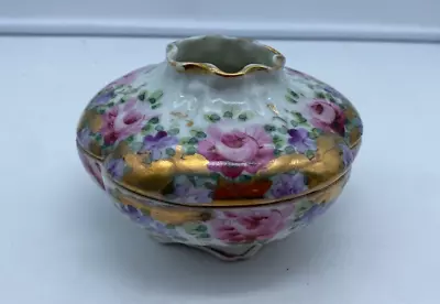 Unmarked Porcelain Hand Painted Floral Hair Receiver    F105 • $19.95