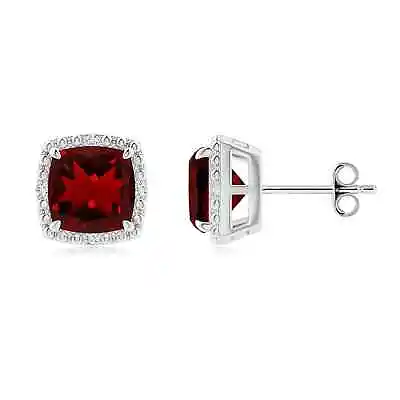 ANGARA 7mm Natural Garnet Beaded Halo Stud Earrings In Silver For Women Girl • $293.55