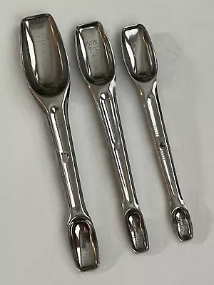 Vintage 3 FOLEY Stainless Nesting Measuring Spoons Double Ended Long Snap Handle • $32.99