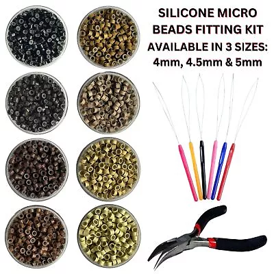 4mm 4.5mm 5mm Silicone Lined Micro Rings Pliers & Loop Tool Hair Extension Kit • £6.99