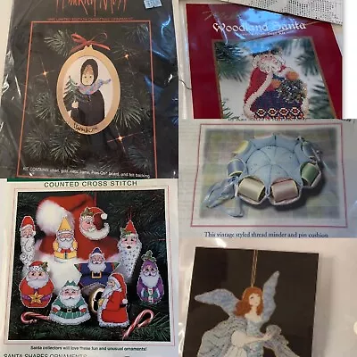 5 Vintage Christmas Cross Stitch Kits ~P Buckley Moss Sunset Kari Me Away • $14.95