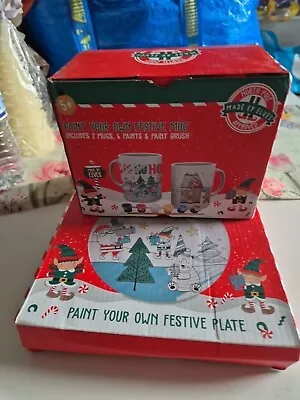 BN Paint Your Own Christmas Mugs And Plate • £5