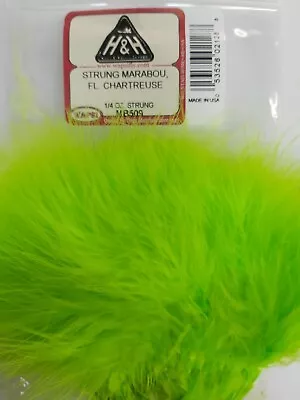 Lot Of 1/4 Oz     STRUNG  MARABOU    4  Long  Color: FL. CHARTREUSE   Feathers  • $5.11