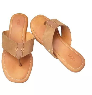 UGG Brown Leather Suede Summer Flipflops Sz 7.5 • $25