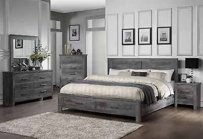NEW SPECIAL Bedroom Furniture - Rustic Gray Oak 5pcs Queen Storage Bed Set IABP • $1435.97