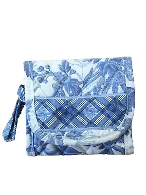 Rare Vera Bradley BLUE TOILE Trifold Wallet Clear ID Zip Pocket 2001 Excellent! • £11.68