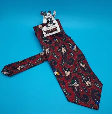 DISNEY TIE • NEW Vintage 1990's W/ Tags Hook Balancine Red Paisley Mickey 58  • $29.77