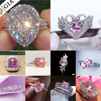£3.26 • Buy 925 Silver Rings Gorgeous Pink Sapphire Women Wedding Ring Gift Jewelry Sz 6-10