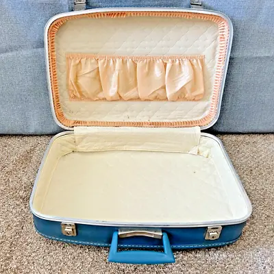 Vintage Blue Samsonite Hard Shell Luggage 20.5  Staging Prop 1950's Suitcase • $40