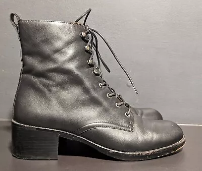 MADEWELL Womens The Patti Lace-Up Ankle Combat Boots Size 10 True Black LEATHER • $49.99