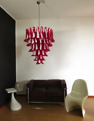 Italian Vintage Murano Chandelier In The Manner Of Mazzega - 75 Red Glass Petals • $1964.49