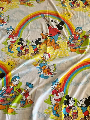 Vintage 1970's Disney Mickey Painting Rainbows Top Flat Twin Bed Sheet • $20