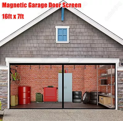 Magnetic Garage Screen Door 16FTx7FT Fiberglass Garage Screen Cover Curtain Kit • $27.99