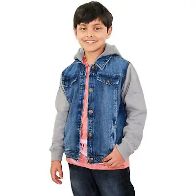 £12.99 • Buy Kids Boys Denim Dark Blue Jacket Fleece Sleeves & Hooded Fashion Jackets Coat