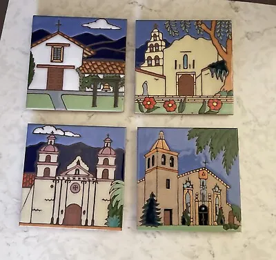 Lot Of 4 Triton Hand Painted Tiles California Missions • $68.50