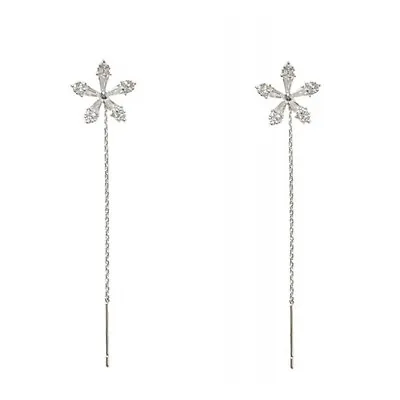 £3.24 • Buy Shiny Diamond Flower Earring Women Crystal Long Tassel Chain Dangle Drop Earring