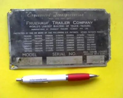 VINTAGE Fruehauf Trailer Company Identification ID Name Plate Mack Ford Truck • $18