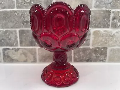 Vintage L E Smith Moon And Stars Ruby Red Glass Candy Dish Compote • $16.99