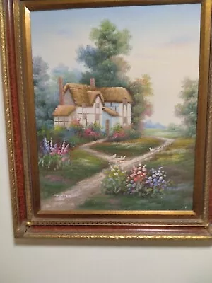 Original Marten-Country Cottage 1990s  Oil Painting 25”x29” - Ornate Frame • $35