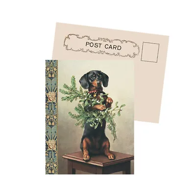 Victorian Christmas Dachshund Dog With Mistletoe New Antique Image Postcard • $2.95