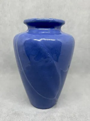 $50 • Buy Zanesville Stoneware 1930s Vintage Art Pottery Glossy Blue Single Leaf Vase 102
