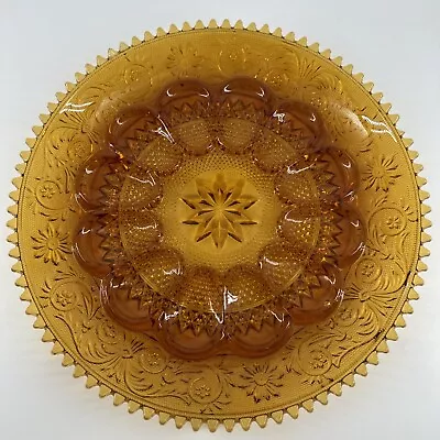 Vintage Indiana Tiara Amber Sandwich Glass Deviled Egg Platter 12  Serving Plate • $12.95