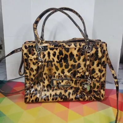 Vintage GUESS Bourgeois Leopard Print Medium Handbag  Double Strap Purse CLEAN • $59.99