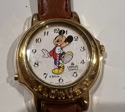 ✅Vintage Lorus Musical Mickey Mouse Watch Leather Band Rare W-84 • $35