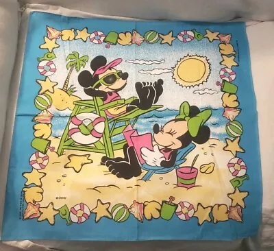  Disney  Mickey Mouse  & Minnie On Beach   USA Bandana Scarf Fabric   NOS VTG • $13.99