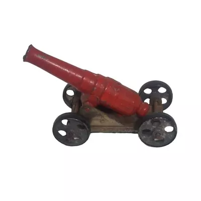 Vintage Miniature Cast Metal Cannon #23 Red Black Wheels Military Toy Soldiers • $59.95