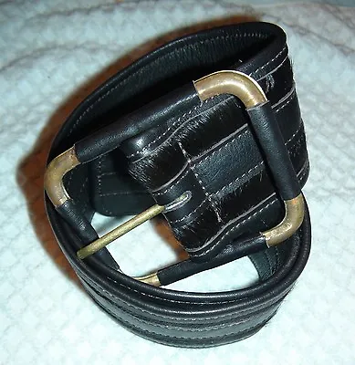 Motif 56 Black Calf Hair Inlay Black Leather Belt Size M • $89.99