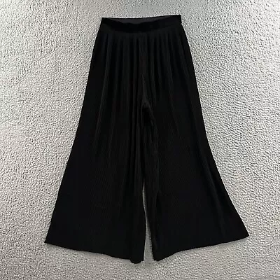 Zara Womens Pants Black Size XS High Rise Pleated Wide Leg Crop 100% Polyester • $24.49