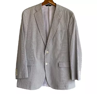 Brooks Brothers Mens 346 Seersucker Blazer Size 42R Sport Coat Blue White Stripe • $89.89