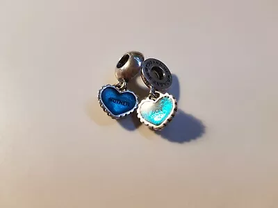 $70 • Buy Authentic Pandora Mother & Son Dangle Charm Silver & Blue Enamel 790950EN27