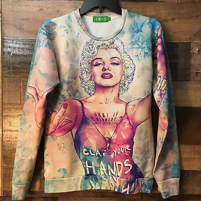 ISWAG Women’s Medium Pullover Top Tattooed Marilyn Monroe All Over Print • $23.79
