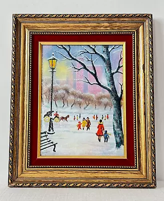 Mingolla Winter Walk In The Park Enamel On Copper Art Painting Framed • $460