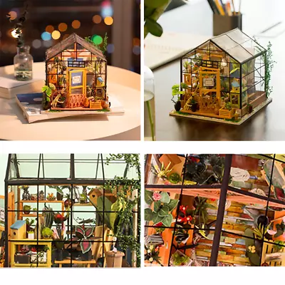 Miniature Wooden Doll House With Led Light Build Kit For Kids And Adults • £34.43