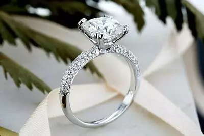 4Ct Simulated Diamond Iced Shank Solitaire Engagement Ring White Gold Plated • £107.99