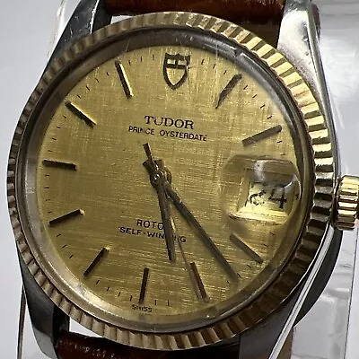 Tudor PRINCE OYSTERDATE  34mm Watch Rolex Case Linen Dial 74033 FOR PARTS/REPAIR • $1000