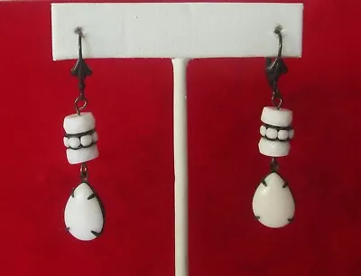 Pair Of Vintage 2-Inch Milk-Glass Earrings • $65