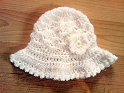 Handmade Hand Crocheted Baby Girl Mop Hat With Flower 100% Acrylic Various Cols. • $6.85
