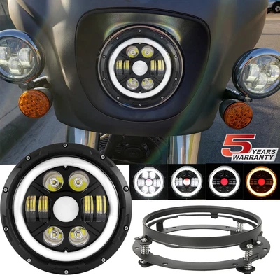 $65.99 • Buy 7  LED Headlight + Mounting Ring Bracket For Yamaha V Star 650 XVS650A Classic
