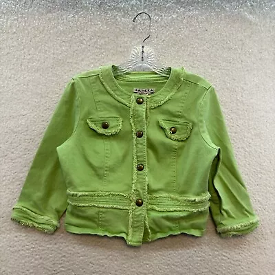 Y2K Vintage Lime Green Denim Jacket M Medium Jean Military Popstar 3/4 Sleeve • $27