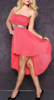 Sexy Miss Ladies Mullet Chiffon Mini Dress Bandeau Dress 34/36/38 Coral Gold • $35.22