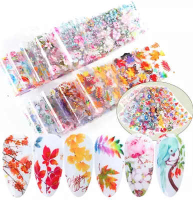 10pcs  Maple Leaf Flower Nail Art Film Foil Transfer Decals Manicure DIY 19132 • $2.98