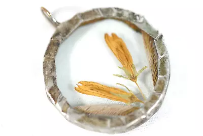 Victorian Antique Dried Micro Flower Glass Pendant Rustic Handmade Jewelry • $20.97