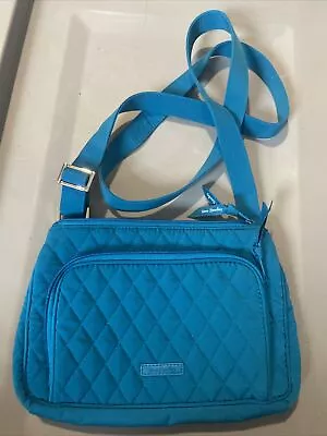 Vera Bradley Turquoise Quilted MICROFIBER RFID Little Hipster Crossbody Purse • $24.99